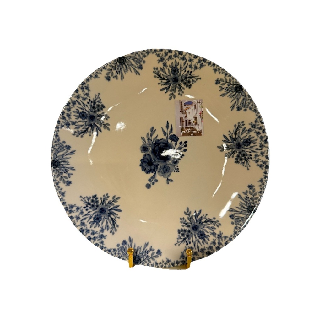 Set of 4 Matceramica 11" Blue Floral Dinner Plates, Portugal